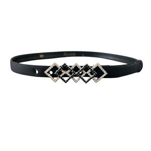 VINTAGE Diamond shape sliver black jewel skinny soft suede like belt